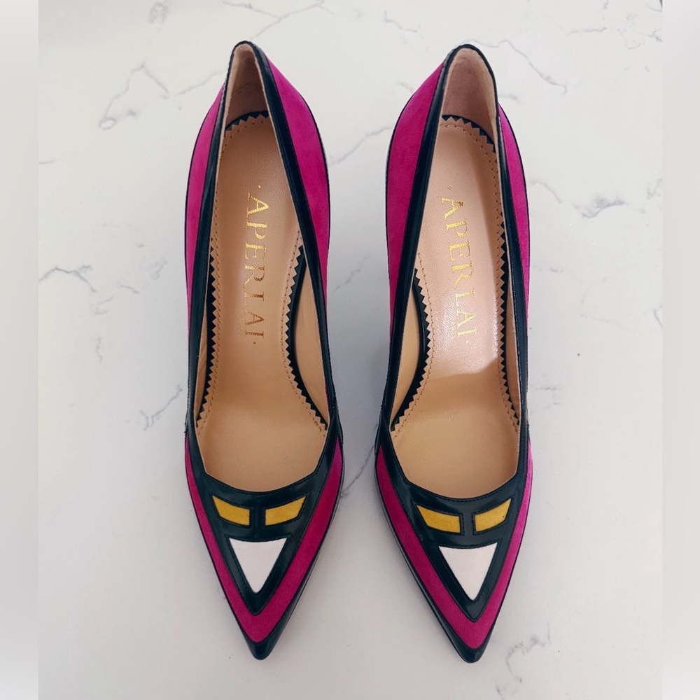 APERLAI Paris Pink and Black Women's Heels - Picture 2 of 6